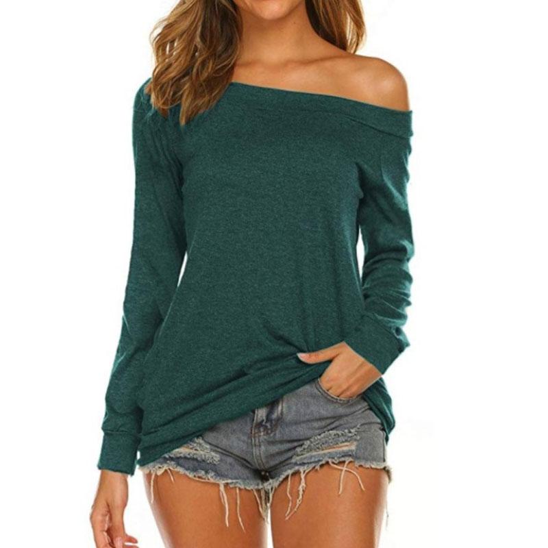 Ladies Long Sleeve T-Shirt Spring and Summer Off Shoulder Top Thin Loose Solid Color Shirt Woman Tshirts Fashion Tee Sexy Tops One Shoulder Sexy Tops