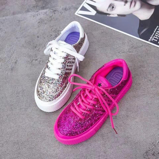 Women's Pink Sequined Shoes Low-top Lace-up Casual Shoes Women's Skate Shoes Student Personality Paired Shoes