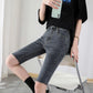 Denim Shorts Women's Spring and Summer High Waist Slim Five-point Pants Black Straight Leg Pants Tight Riding Pants