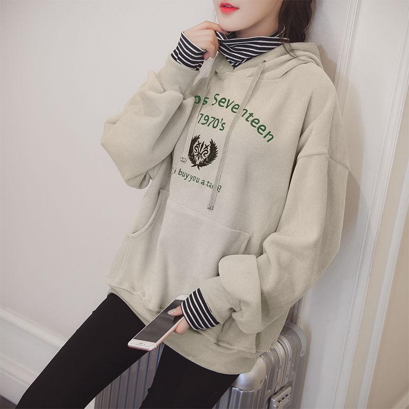 Women's Sweatshirt Wild Large Size Long Sleeve Warm Hood Top Autumn Winter Sweater Cotton