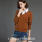 Fake Two-piece Sweater Tops Women's Lapel Pullover Sweater Outer Wear all-mach Loose Short Thick Knitted Sweater OL Style Office Ladies Workwear