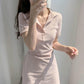 Summer Short Skirt Girl Retro Polo Collar Waist Slim Short Sleeve Small Man Pure Cotton Dress Pink