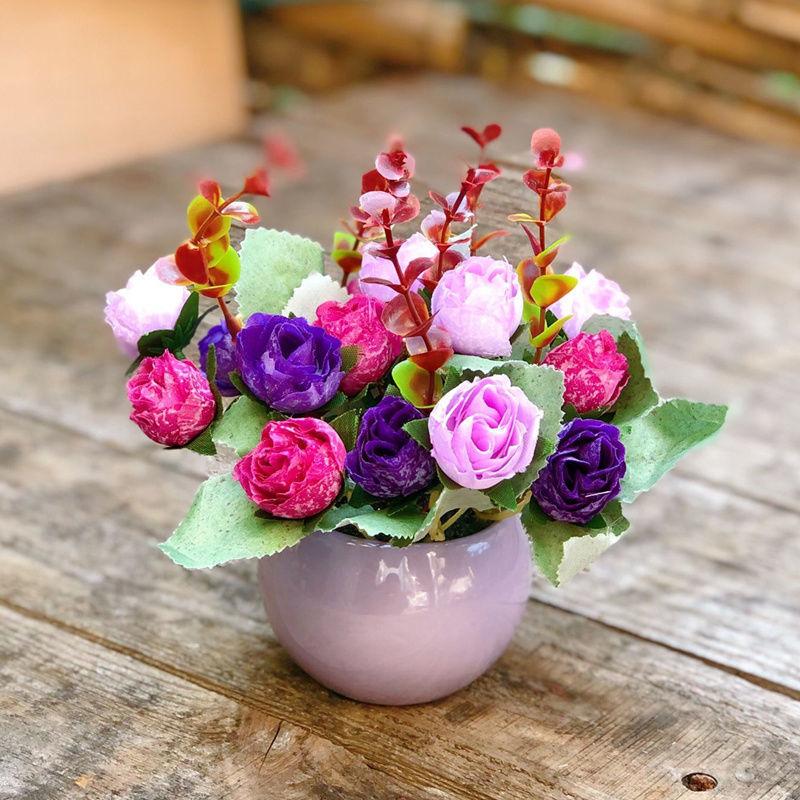 Home Furnishing Living Room Bedroom Furnishing Hotel Restaurant Decoration Floral Art Artificial Flower Ceramic Set Fake Flower Potted Plant