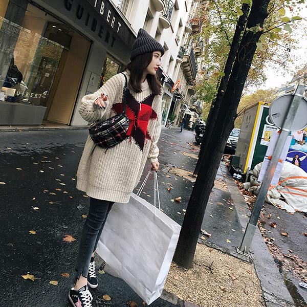 Autumn and Winter Casual Star Sweater Women Loose Hedging Open Air Long Coat Knitted Fashion Top