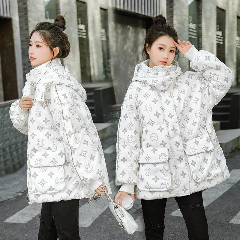 WTEMPO Winter Down Jacket Women Mid-length Hair Luminous Loose Fashion White Duck Down Jacket
