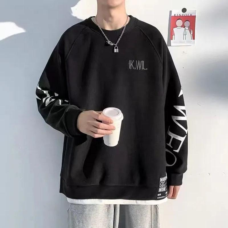 Spring and Autumn Loose and Casual All-match Letter Printing Top Ins Large Size Long-sleeved Round Neck Sweater Men