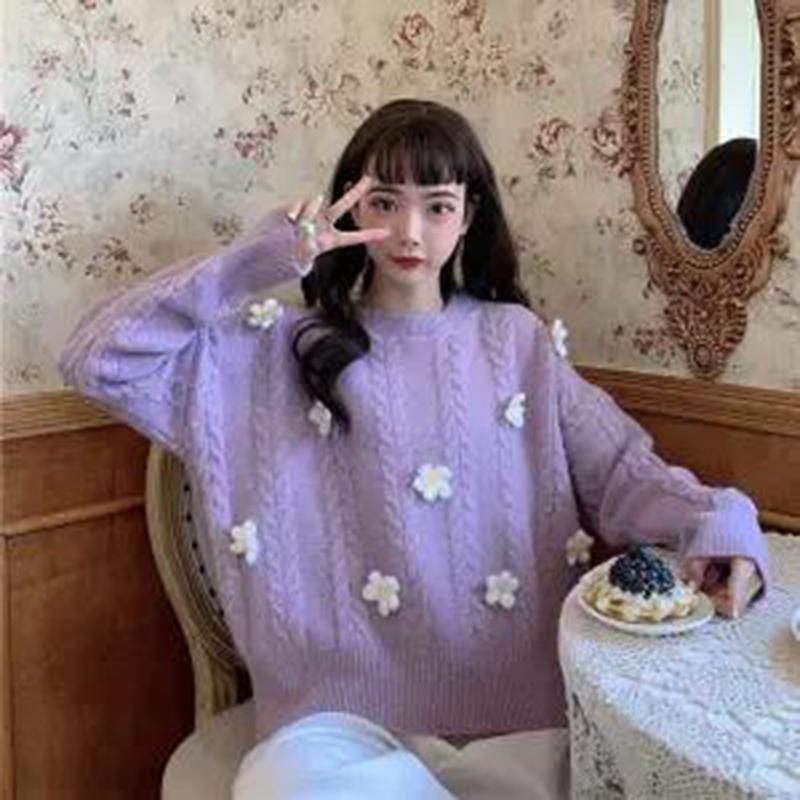 Autumn Winter  Women Fashion Sweater Casual Knitting Sweater  Round Neck Pullovers Loose Casual Long Sleeve Sweater