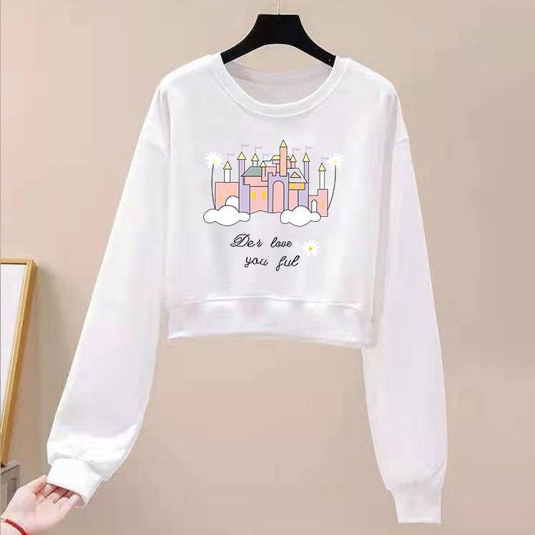 High Waist Short Pullover Sweatshirt Women's Long Sleeve Loose T-shirt