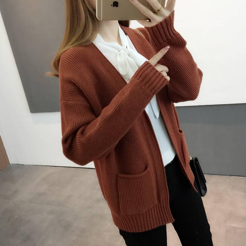 Cardigan Sweaters Women Autumn Winter Fashion Long Sleeve Knitted Sweaters Loose Cardigan Coat