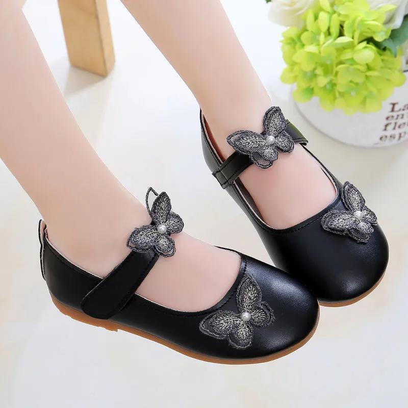 Girl's Soft Soled Butterflies Decoration Breathable Single Shoes Girls' Non Slip Solid Color Princess Shoes