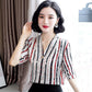V-neck Shirt Women's Short-sleeved Summer Print Slim Shirt Loose Satin Shirt Temperament Elegant Suit with Shirt Inside