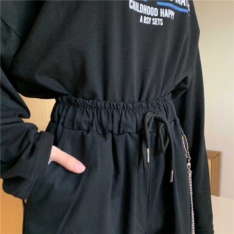 Pants Female Loose and Thin BF Overalls Female Korean Version Ins Harajuku Style Beam Leg Pants Small Wide Leg Black Tide