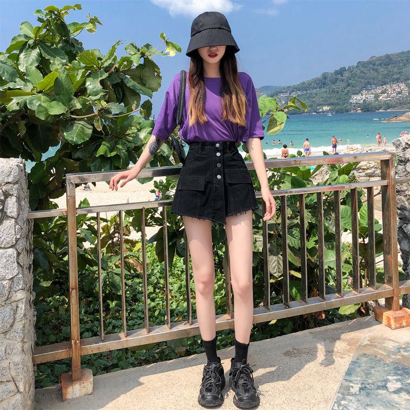 WTEMPO Women's Jeans Shorts Loose Korean Students High Waist Was Tall and Thin Wide Leg A-line Skirt