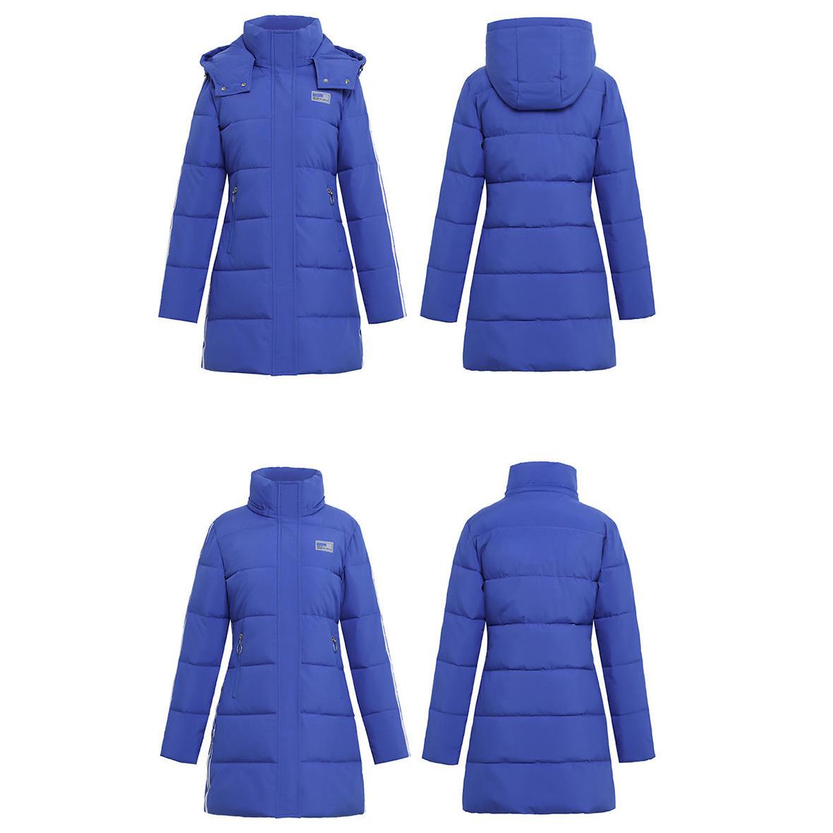 Women Winter Thickening Coats Hooded Jackets Stripes Plus Size Warm Mid-length Slim Padded Jacket Medium Long Bright Color Girls Student Coat