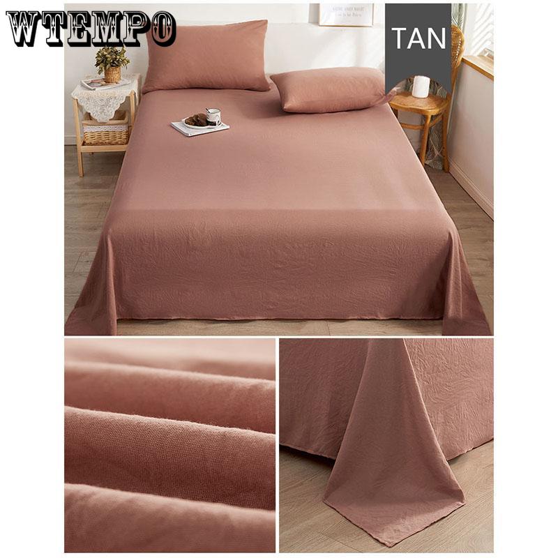 Super Soft Washed Cotton Solid Color Bed Linen Single-piece Plus Size Simple Bed Cover Four Seasons Universal Bedding