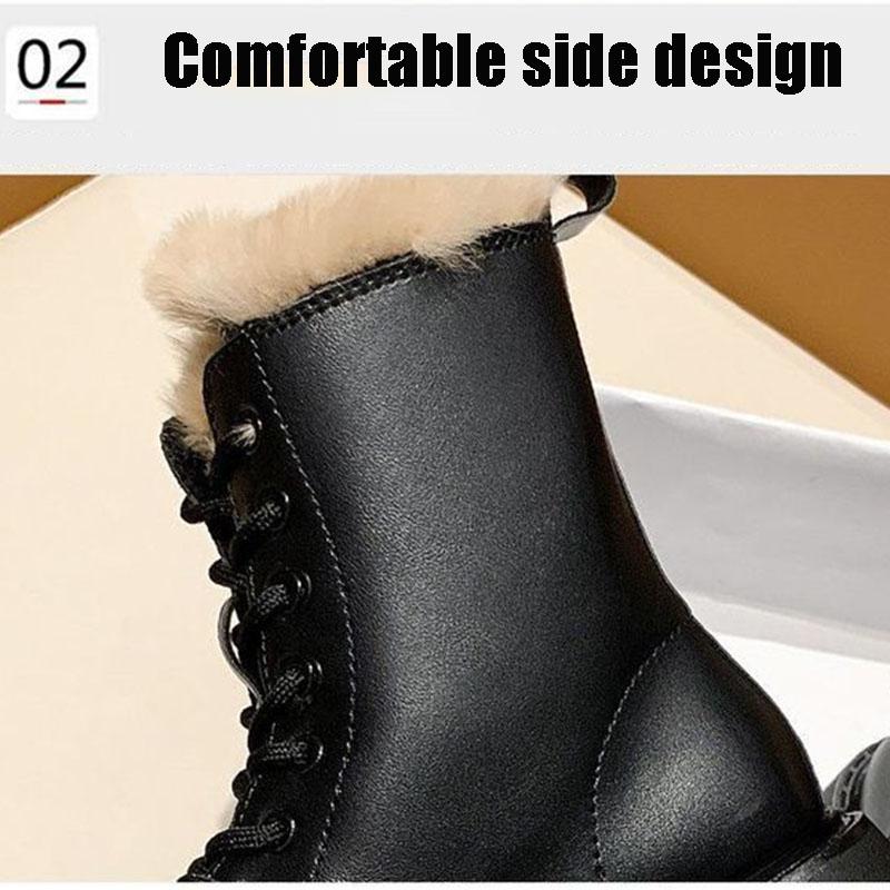 Waterproof Non-Slip Flat Ankle  Boots Women Plus Velvet Winter Boots Ladies Leather Snow Boots Female Martens Boots