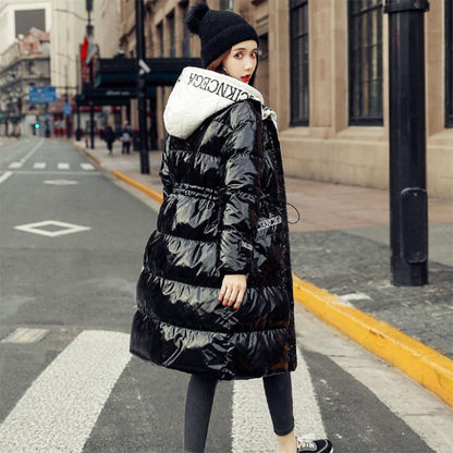 Women's Winter Korean Loose Quilted Coat Warm Stand-collar Down Jacket Women's Glossy Mid-length Down Jacket