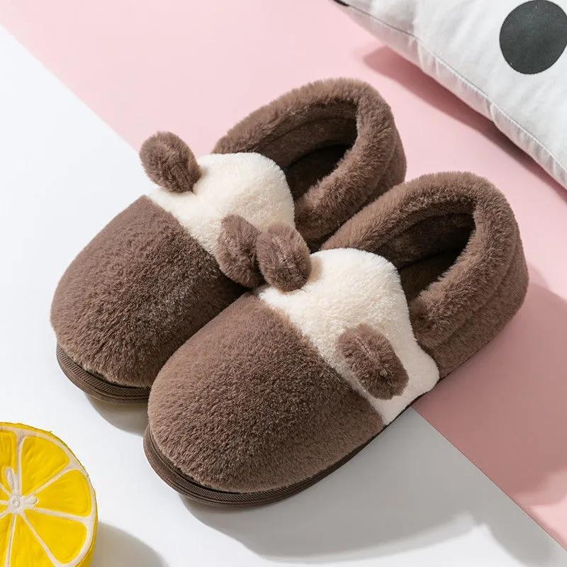 Autumn Winter Women Cotton Slippers Pink Cute Cartoon Indoor Home Sliders House Bedroom Fur Fluffy Sliders Men Winter Warm Shoes Plush Slipper Couples