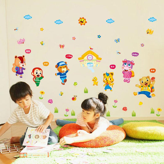 Animal school children's bedroom living room background PVC removable wall sticker