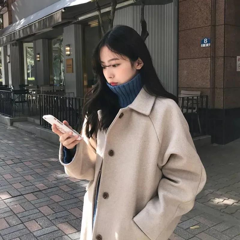 Winter Woolen Coat Korean Fashion Mid-length Woolen Coat Thickened Over The Knee Plus Size Woolen Coat