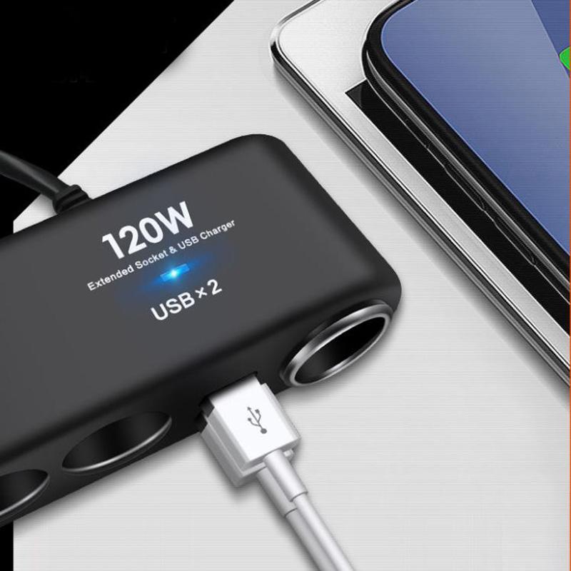 1/2pcs 120W 6-in-1 Car Charger Fast Charging Adapter Multifunctional Car Socket Cigarette Lighter Head Power Converter