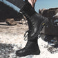 Winter Boots Women Mid Calf Snow Boots Black White Leather Boots Platform Shoes Fashion Plus Size Boots 36-42
