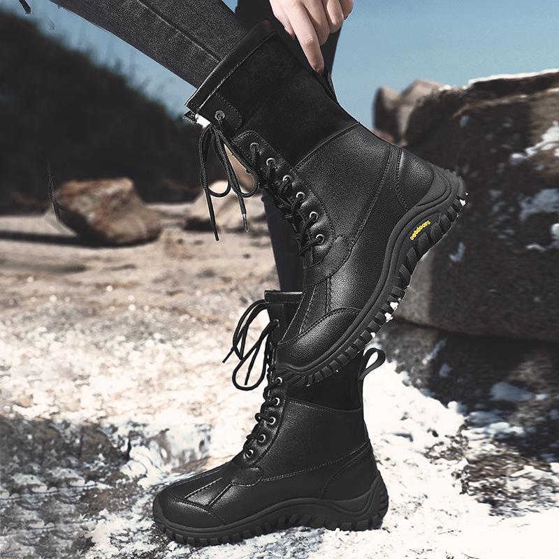 Winter Boots Women Mid Calf Snow Boots Black White Leather Boots Platform Shoes Fashion Plus Size Boots 36-42