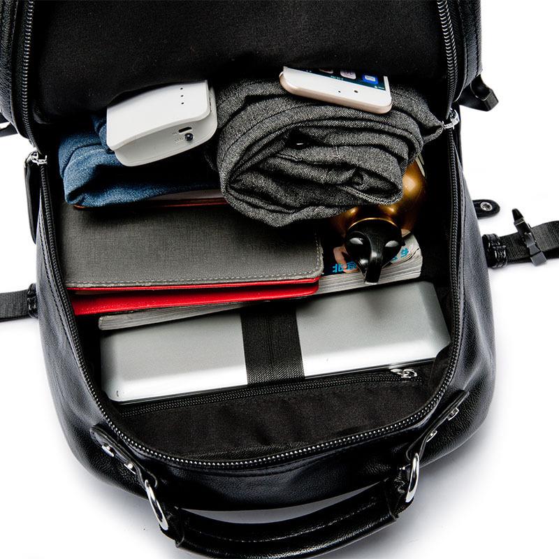 Student Large Capacity Backpack Men PU Leather Waterproof Outdoor Sports Travel Bag Computer Bag