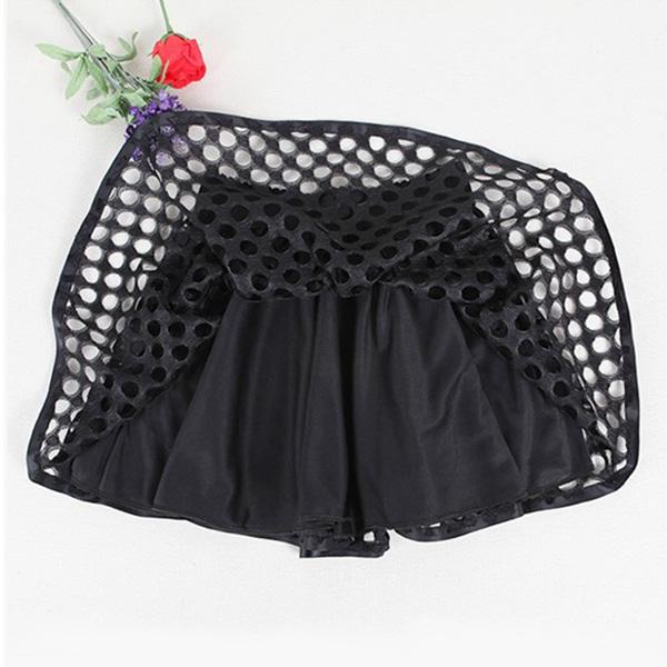 Two Layers High-waist Elasticity Hollow Out Plus Size Short Skirt Women's A-line Skirt  Anti-glare Solid Color