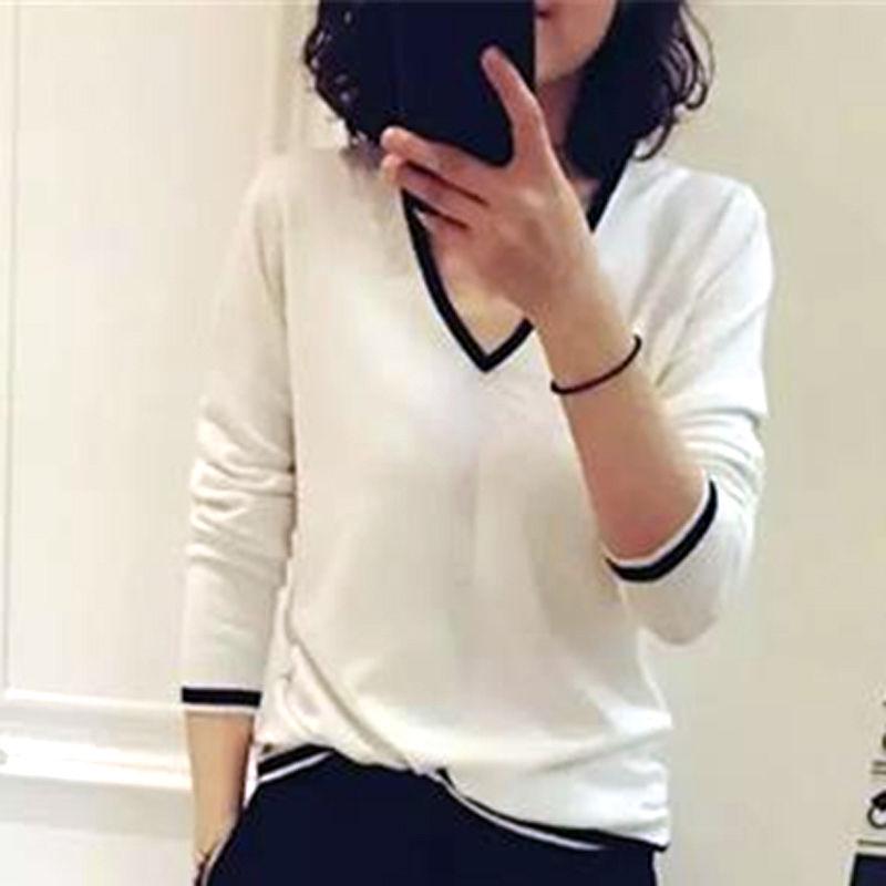 Autumn and winter new women's sweater V-neck loose sweater wild bottom set fashion sweater