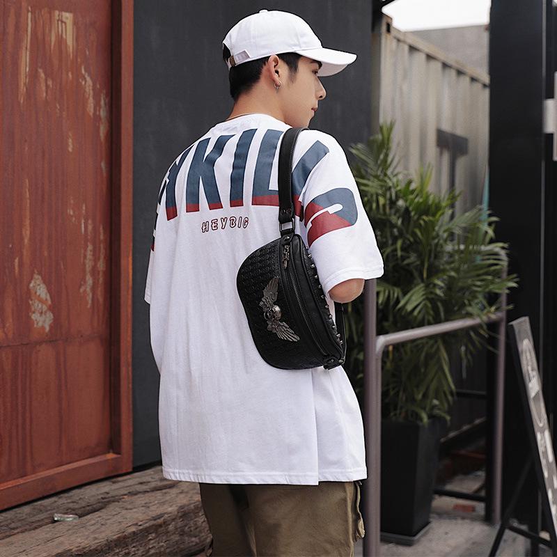 Hip Hop Waist Bag Men's and Women's Black Waterproof Rivet Crossbody Outdoor Sports Shoulder Bag
