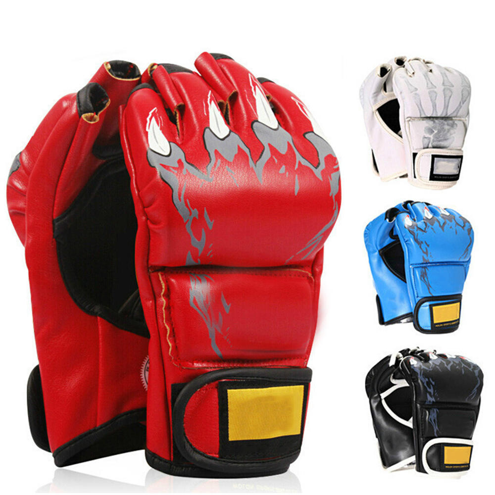 PU Leather Boxing Punch Glove Sparring Half Finger Grappling Bag Fight Training