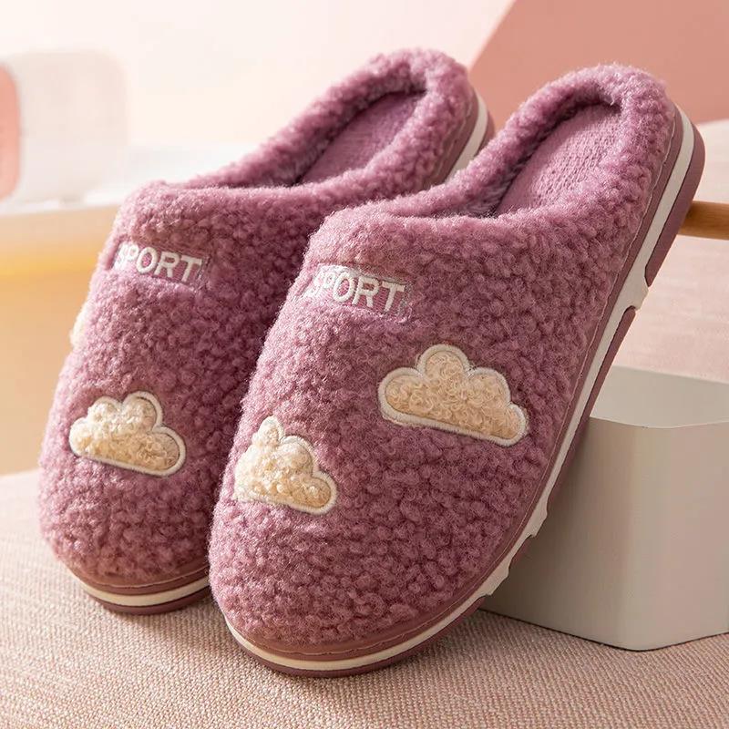 Men's and Women's Cotton Slippers Winter Plus Velvet Couple Indoor Non-slip Warm Wool Slippers