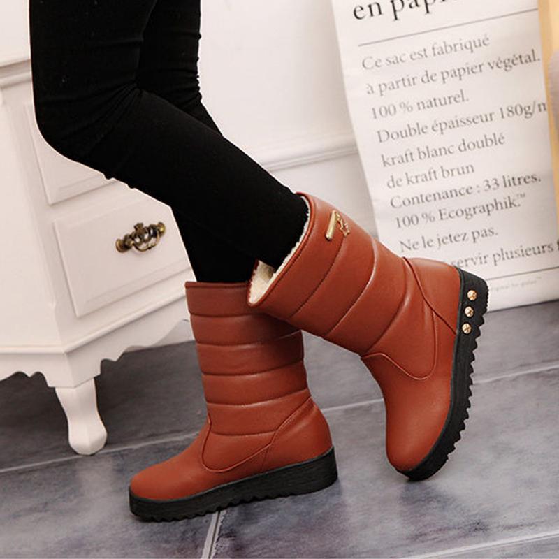 Winter Snow Boots Flat Bottom Thick Bottom Non-slip Waterproof Leather Women's Shoes Ladies Short Boots Thick Bottom Large