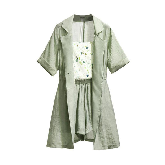 Pofulove Plus Size 3 Piece Set Women Short Sleeve Shirts Camisole Shorts Three-piece Summer Causal