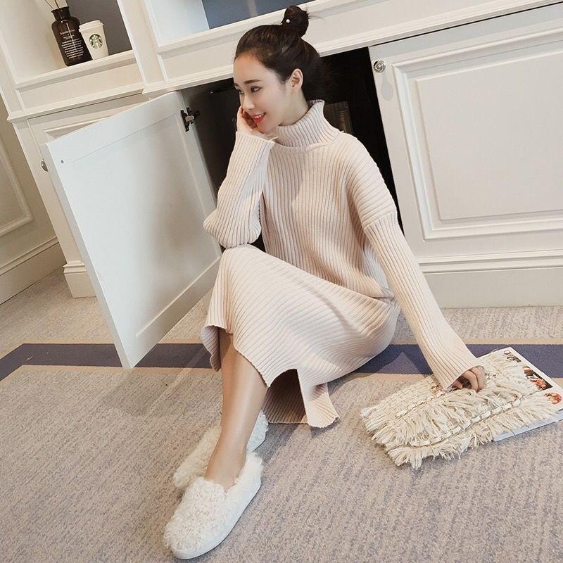 Fall/winter Turtleneck Pullover Skirt Over-the-knee Slim White Bottoming Skirt
