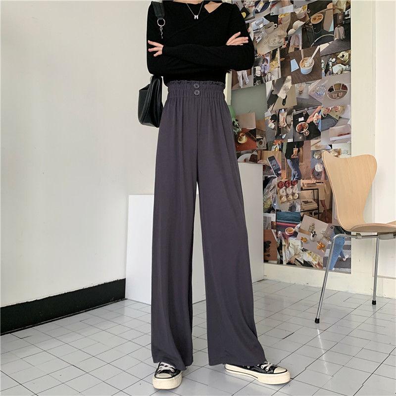 WTEMPO Women's High Waist Casual Pants Super Long Elastic Waist Straight Loose Casual Daily