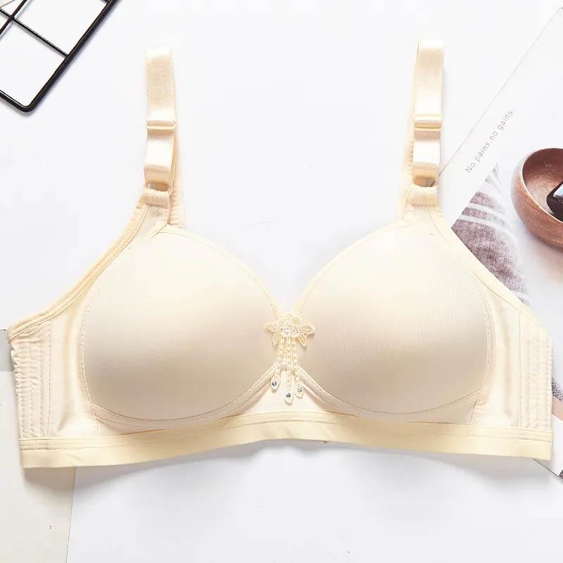 Ladies Large Size Underwear Gathering No Steel Ring Glossy Solid Color Simple Style Breathable Lightweight Adjustable Bra