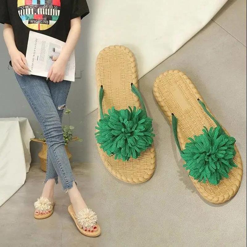Summer Wear Flat Flip Flops Fashion Sandals Female Fairy Style Summer Korean Beach Student Flower Slippers