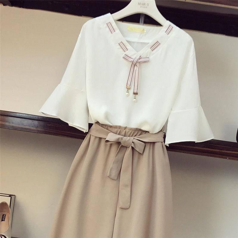Pant Set for Women Half Sleeve Blouse Loose Pants Two Piece Set Outfits Summer