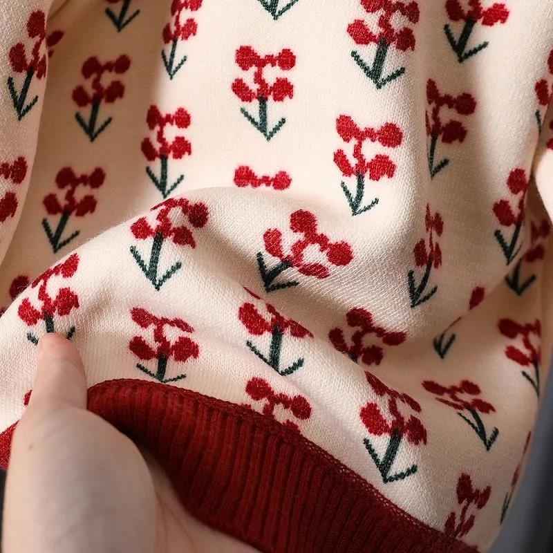 Girls' Baby Sweater Top Foreign Style Retro Elegant Digital Jacquard Knitted Cardigan Coat