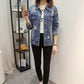 Female Long Sleeve Loose Button Sequins Lapel Casual Denim Jacket Women's Autumn Large Size Ripped Denim Coat