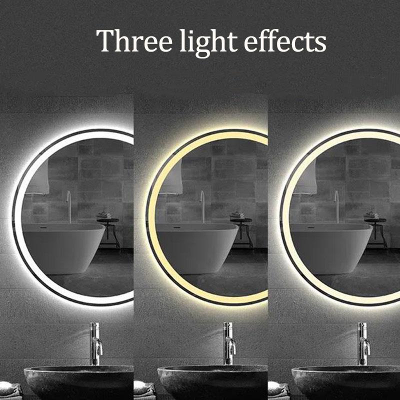 Round Mirror Wall-mounted Bathroom Mirror LED Touch Screen with Light Smart Bath Mirrors Human Body Induction Anti-fog Glow
