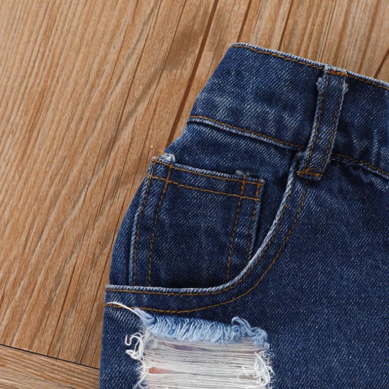 Summer Girls' Hole Shorts One Shoulder Top Denim Shorts Set Three Piece Children's Denim Shorts Suit