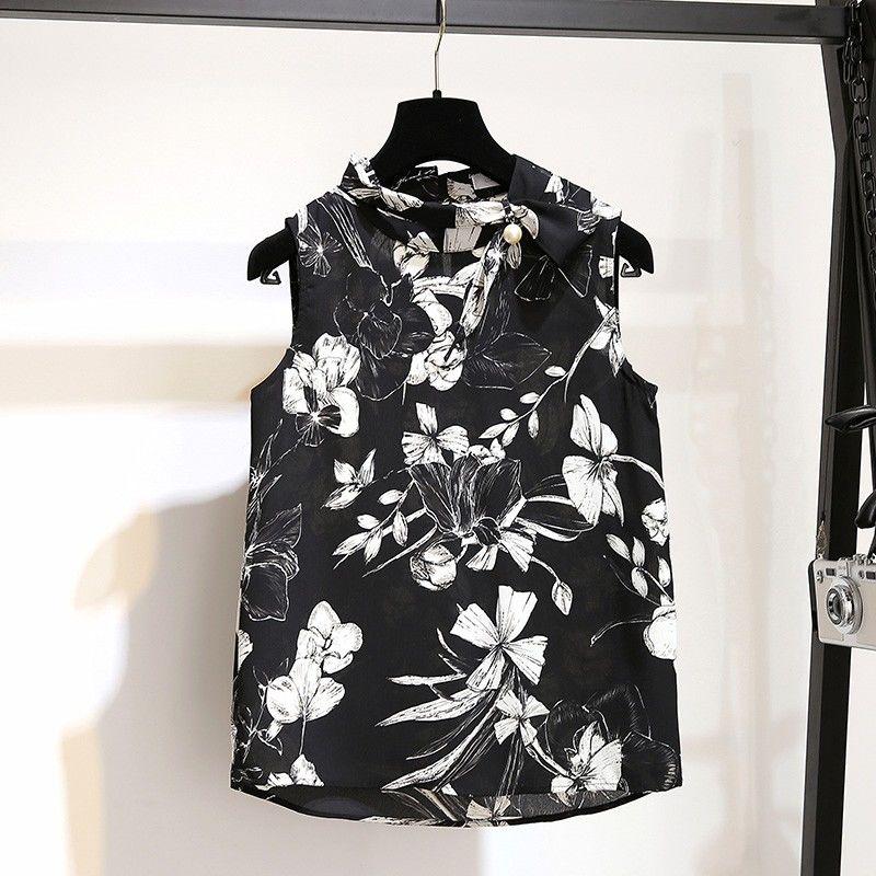 Pofulove Summer Skirt Set Sleeveless Mandarin Collar Blouse Shirt Ruffled Skirt Two-piece Suit Women