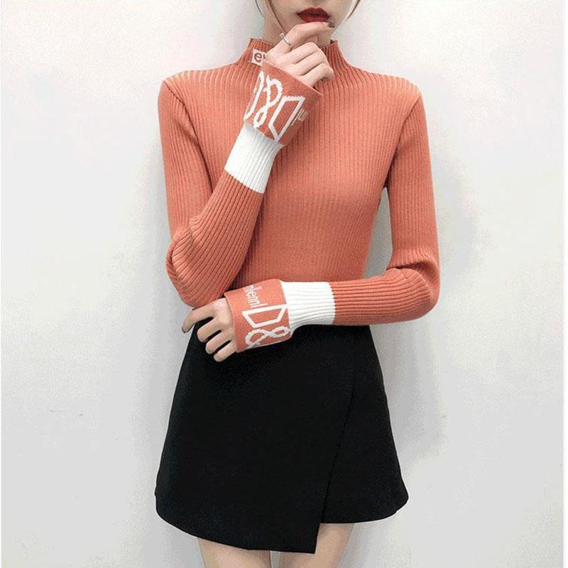 Autumn and Winter Slim Knit Bottoming Shirt Casual Flared Sleeve Sweater Simple Sexy Female Top
