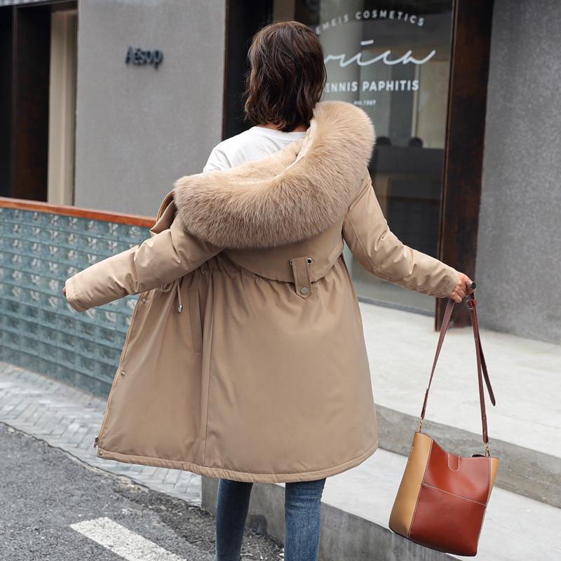 Winter Women's Cotton Jacket Coat Mid-length Pie To Overcome with Fur Collar Fashion Winter Down Jacket Plus Velvet Jacket