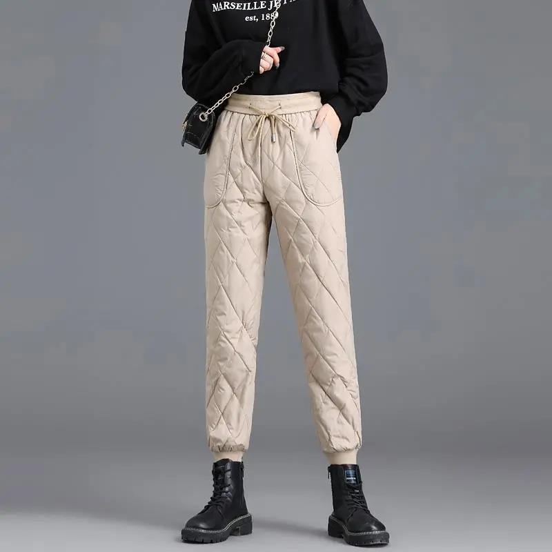 Down Cotton Trousers for Winter Wear High Waist Plus Velvet Thick Straight Leggings Warm Casual Cotton Trousers