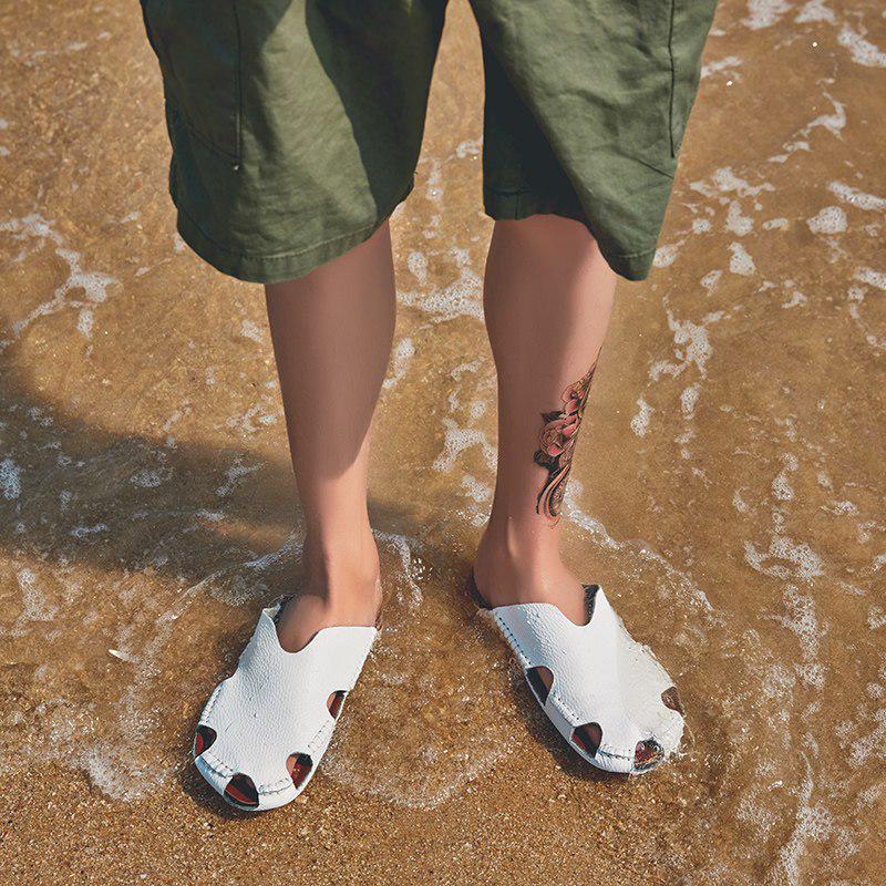 Men Sandals Beach Shoes Summer Drain Leather Wading Shoes On Surf Quick -Drying Skin Slip -On Light