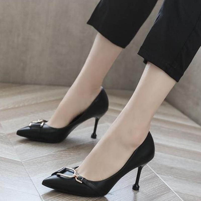 Soft Leather High-heeled Shoes Female Students Stiletto Spring  Autumn Fashion All-match 5cm Single Shoes Women